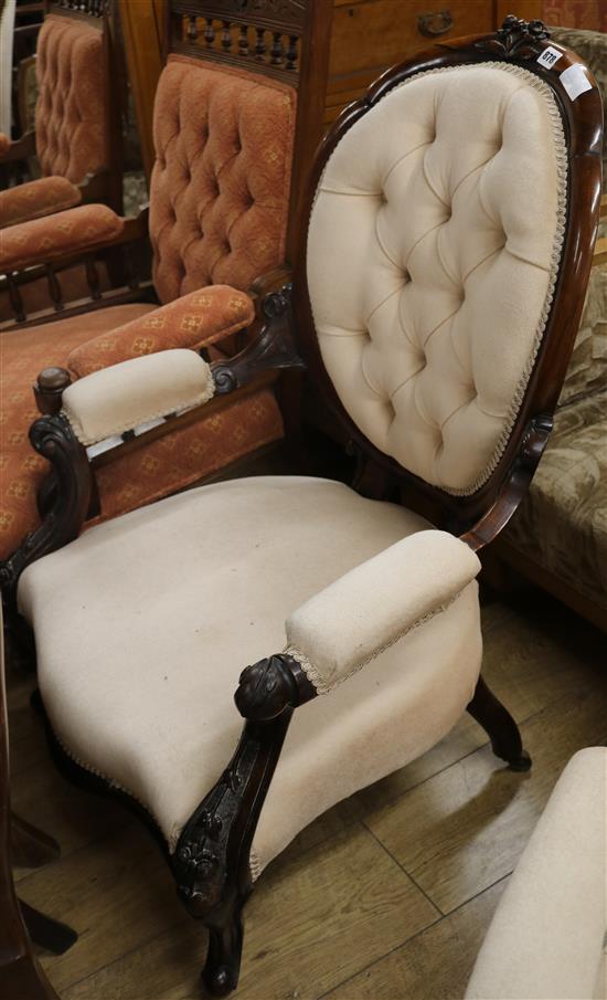 A Victorian rosewood buttonback armchair